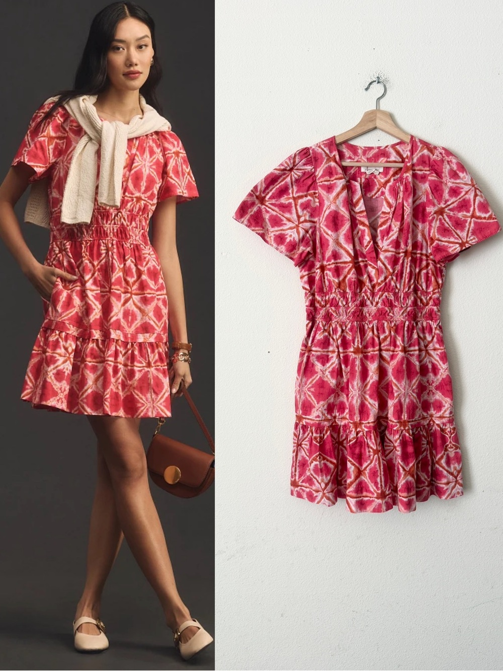 Anthropologie LARGE The Somerset short sleeve Vneck pocketed mini dress in pink